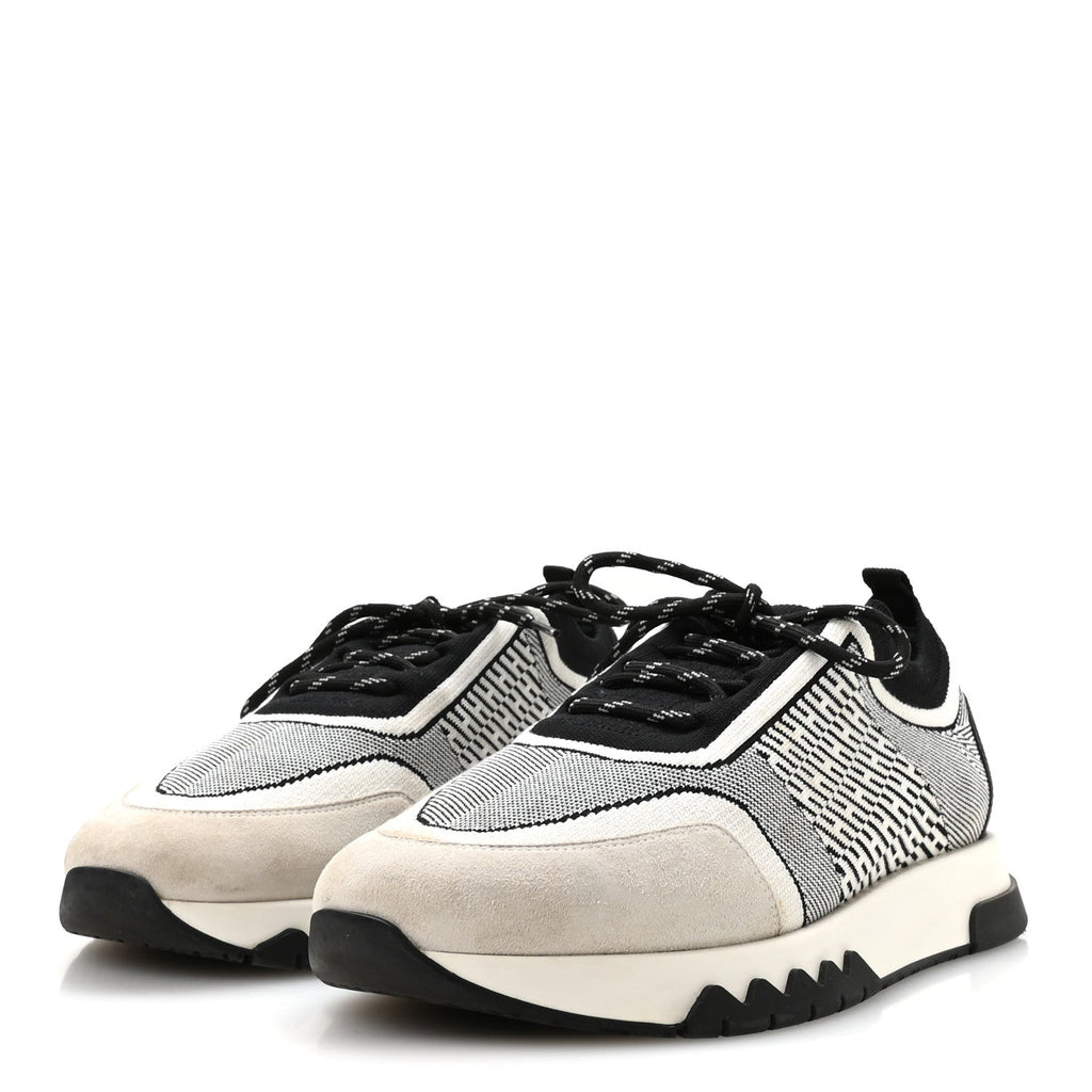 Knit Goatskin Mens Addict Sneakers 41 Black White