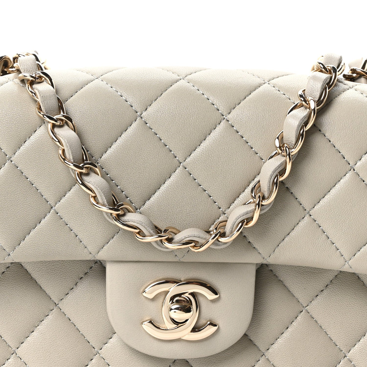Lambskin Quilted Mini Rectangular Flap Grey