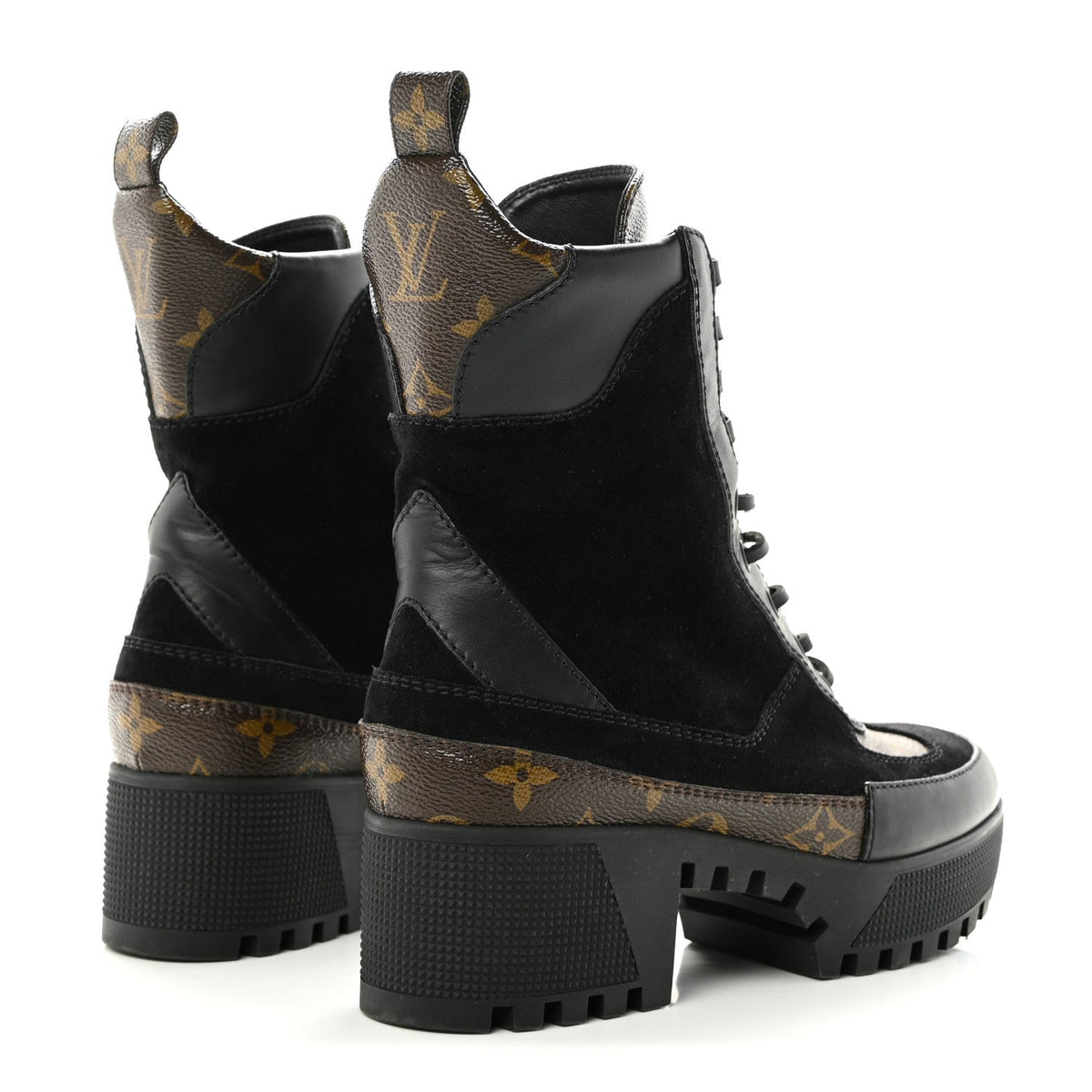 Suede Calfskin Monogram Laureate Platform Desert Boots 36 Black