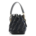 Chenille Vitello Grace FF Mini Mon Tresor Bucket Bag Grigio Blue Notte