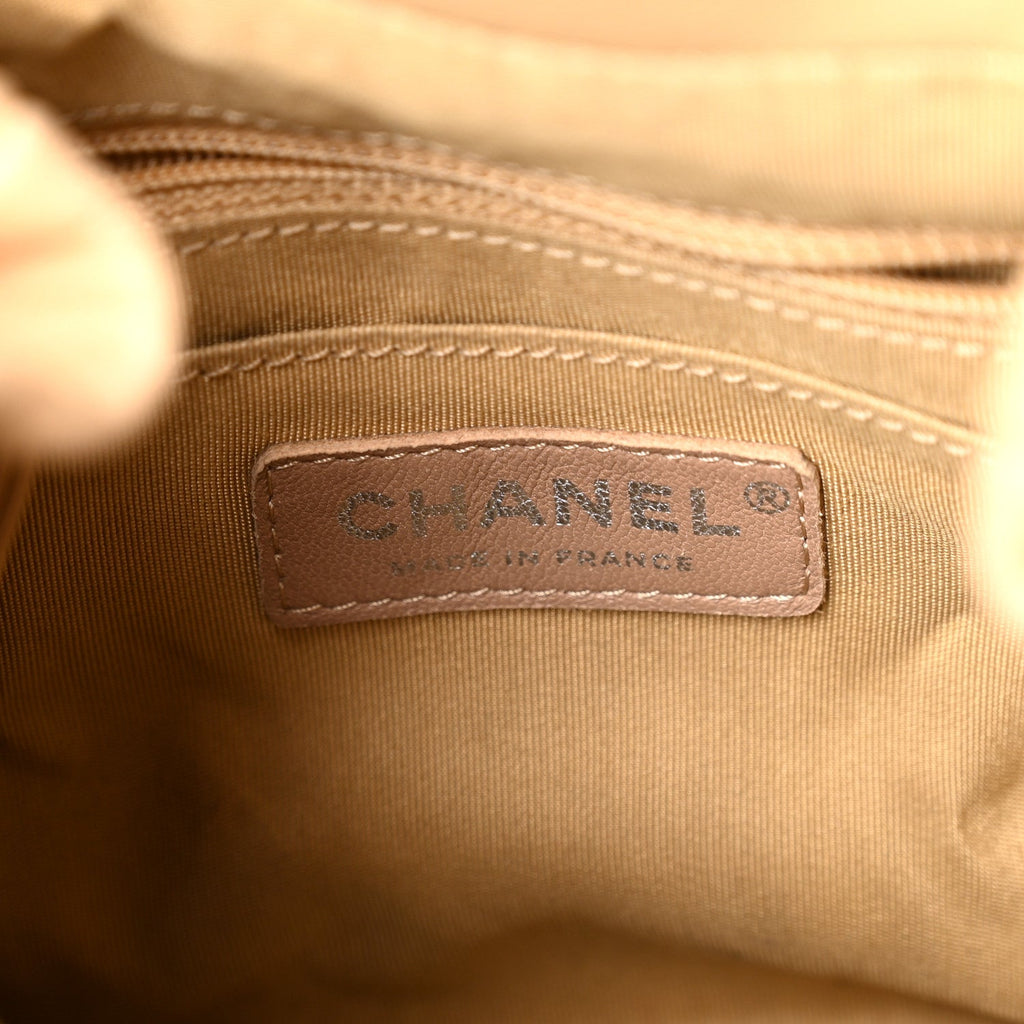 Lambskin Quilted Small CC Chain Bucket Drawstring Bag Light Beige