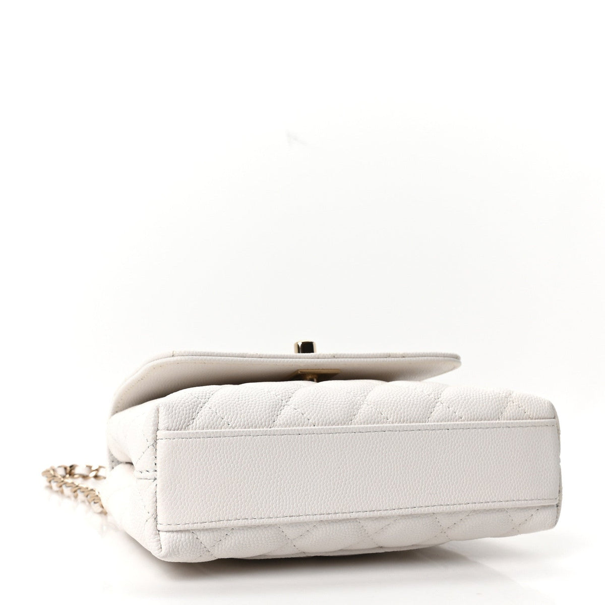 Caviar Quilted Coco Handle Clutch With Chain White