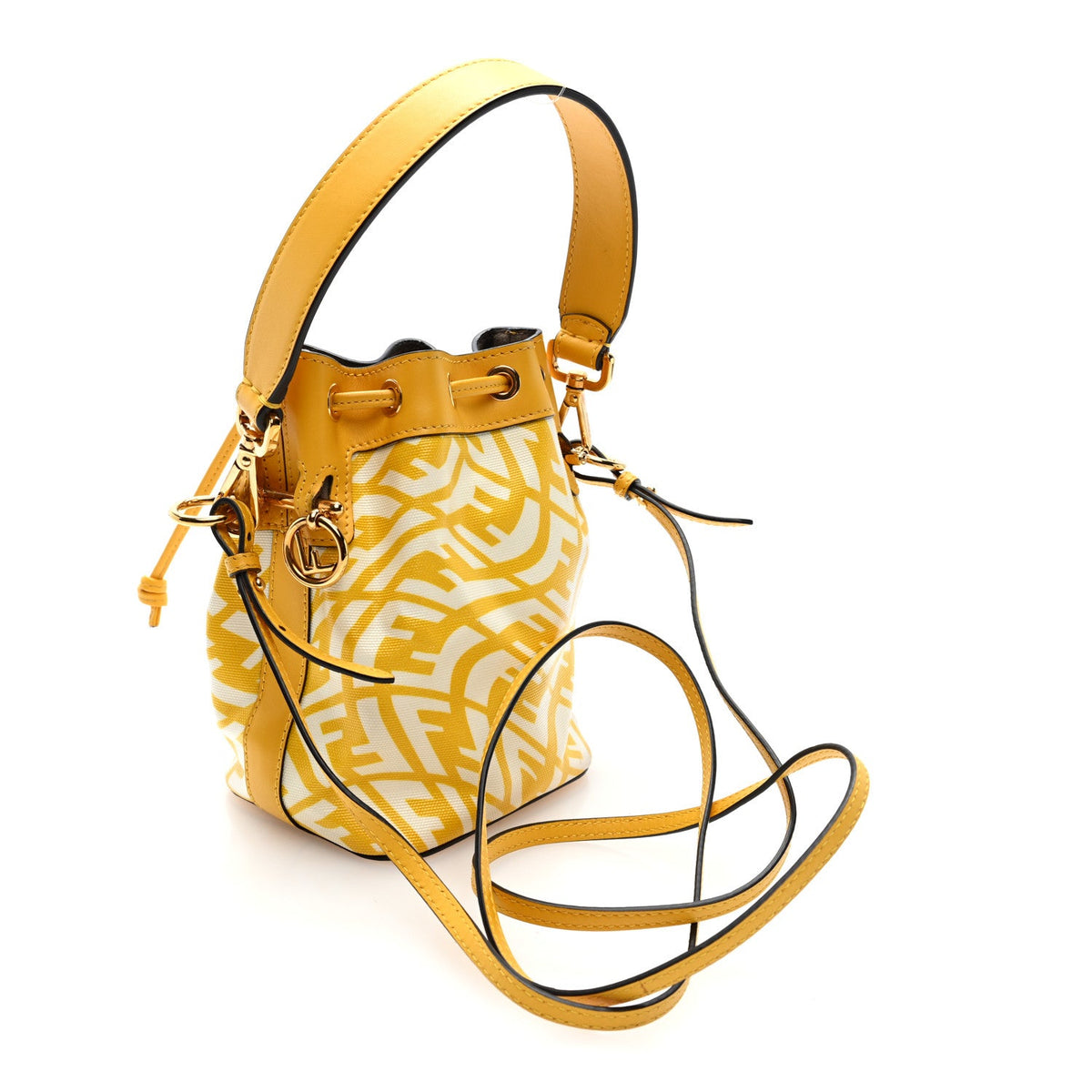 X SARAH COLEMAN Glazed Canvas Vitello King F is Fendi FF Vertigo Mini Mon Tresor Bucket Bag Mimosa White