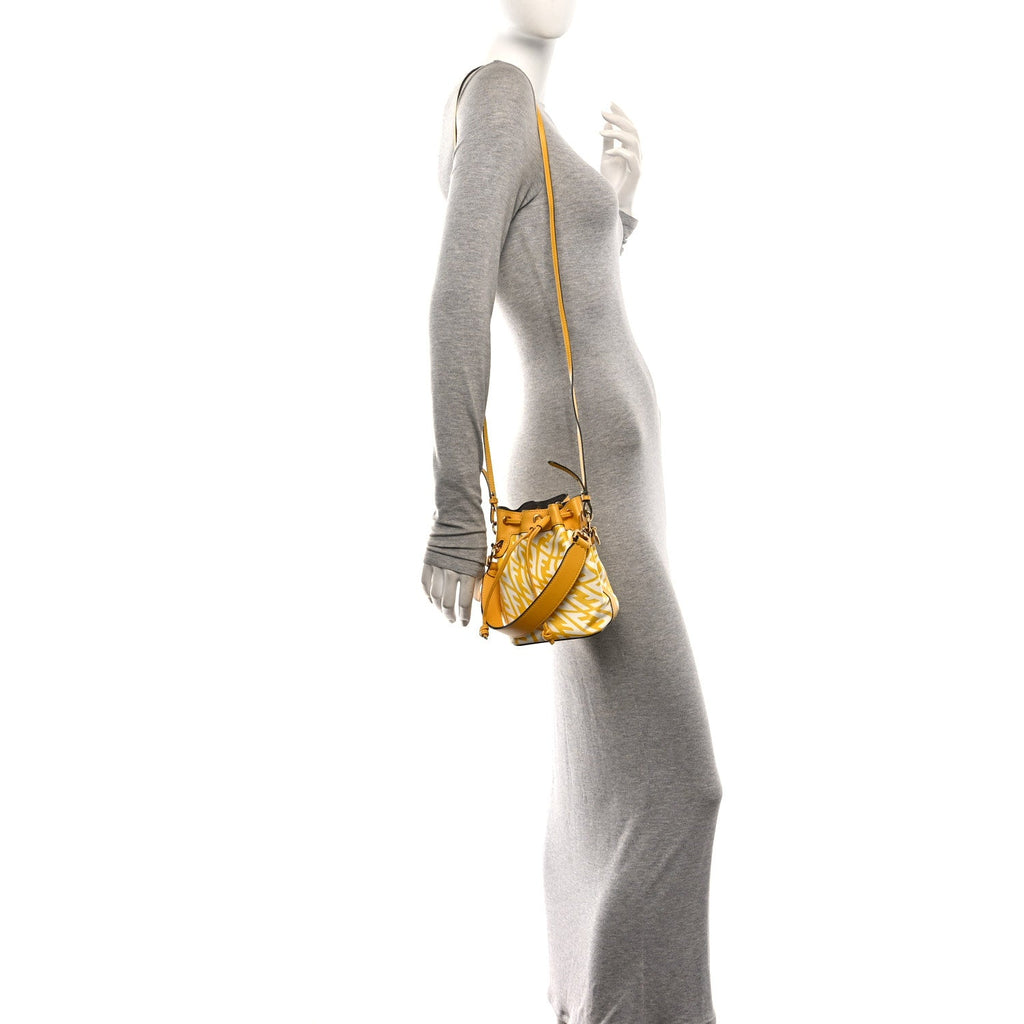 X SARAH COLEMAN Glazed Canvas Vitello King F is Fendi FF Vertigo Mini Mon Tresor Bucket Bag Mimosa White