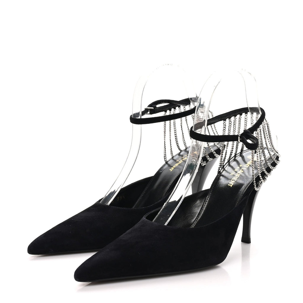 Kid Scamosciato Sling 90 Chain Pumps 39.5 Black