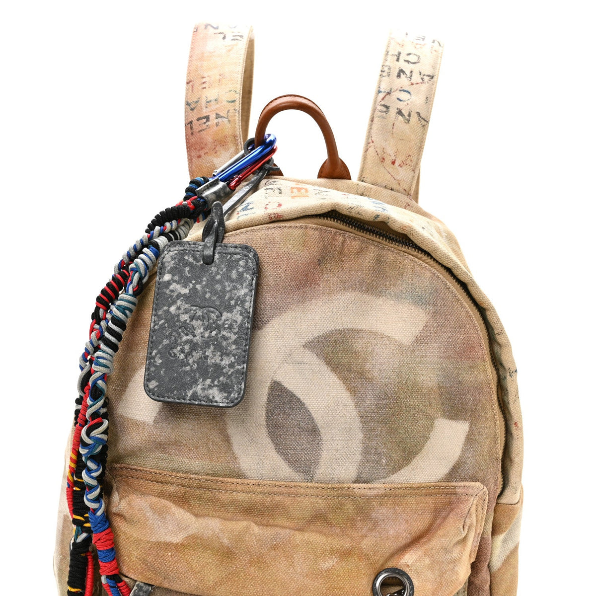 Graffiti Printed Canvas Medium Backpack Beige