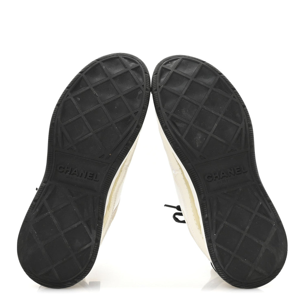 Velvet Calfskin Mixed Fibers CC Sneakers 38 Ivory Black