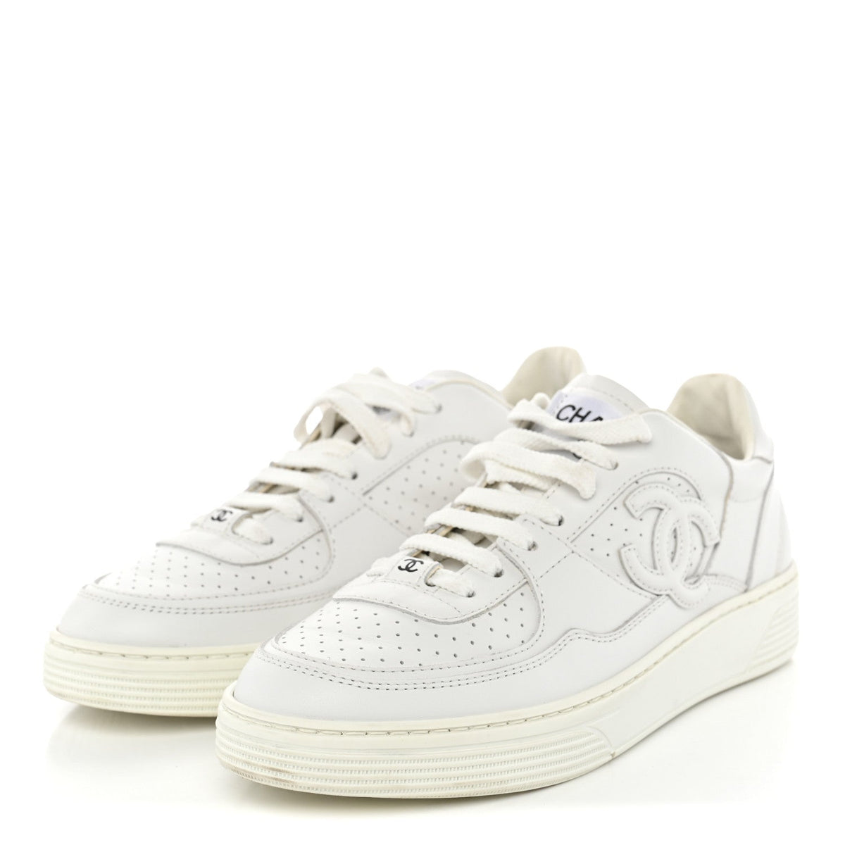 Calfskin Womens CC Sneakers 37 White