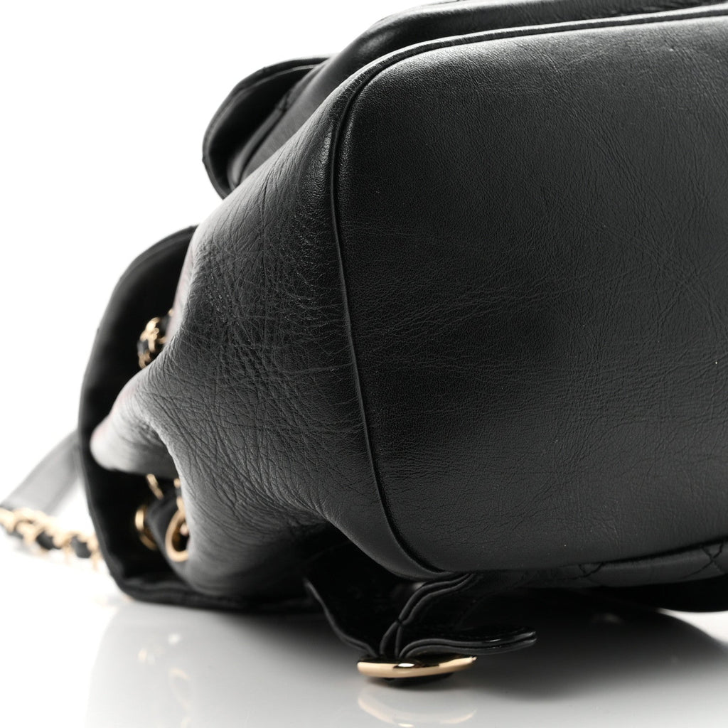 Glazed Aged Calfskin Quilted Small Duma Drawstring Backpack Black