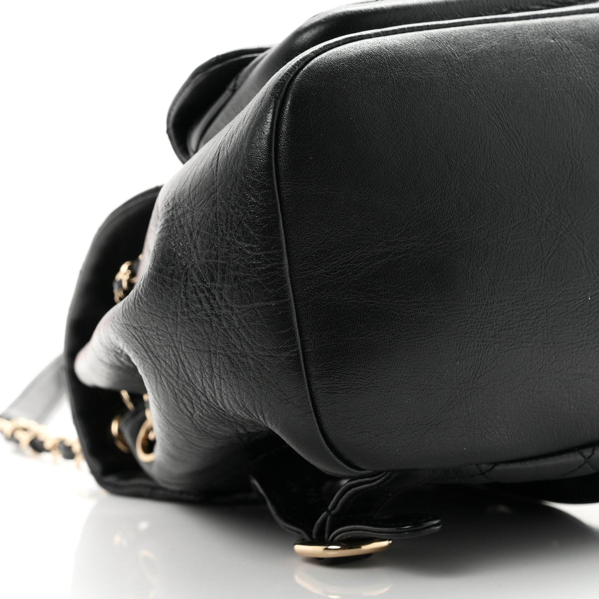 Glazed Aged Calfskin Quilted Small Duma Drawstring Backpack Black