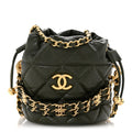 Caviar Quilted Coco First Bucket Clutch With Chain Khaki