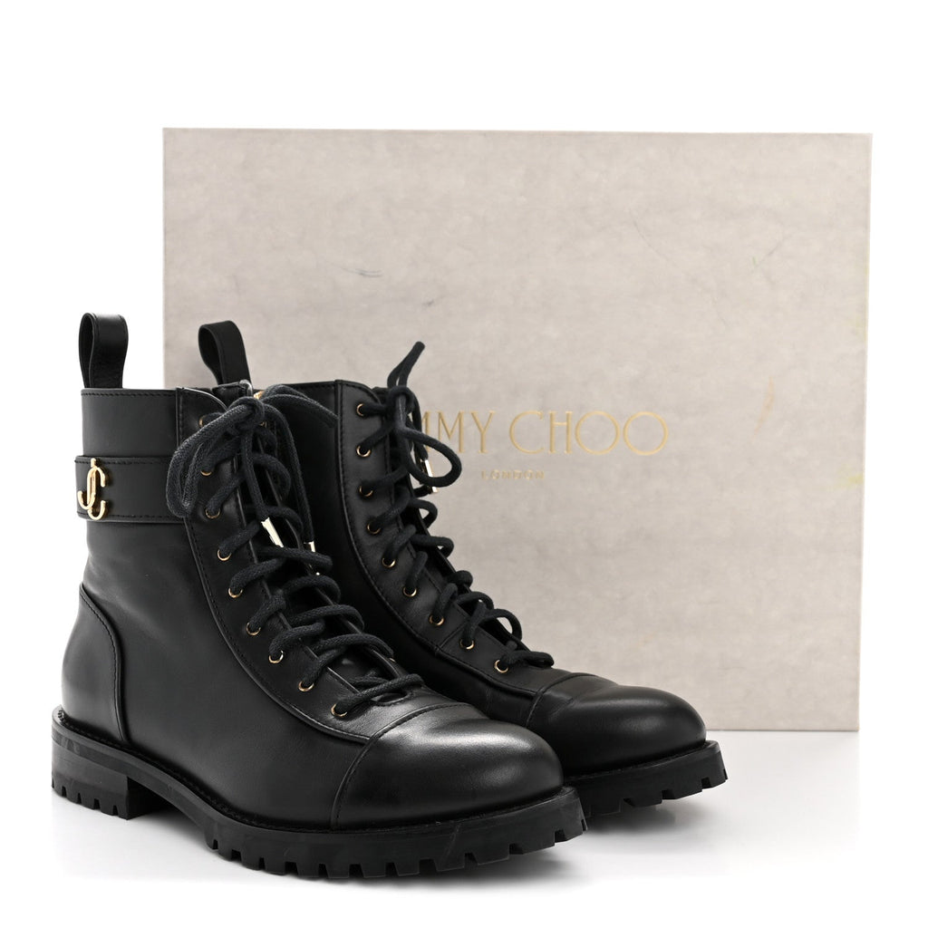 Shiny Calfskin Cayo Combat Boots 36.5 Black