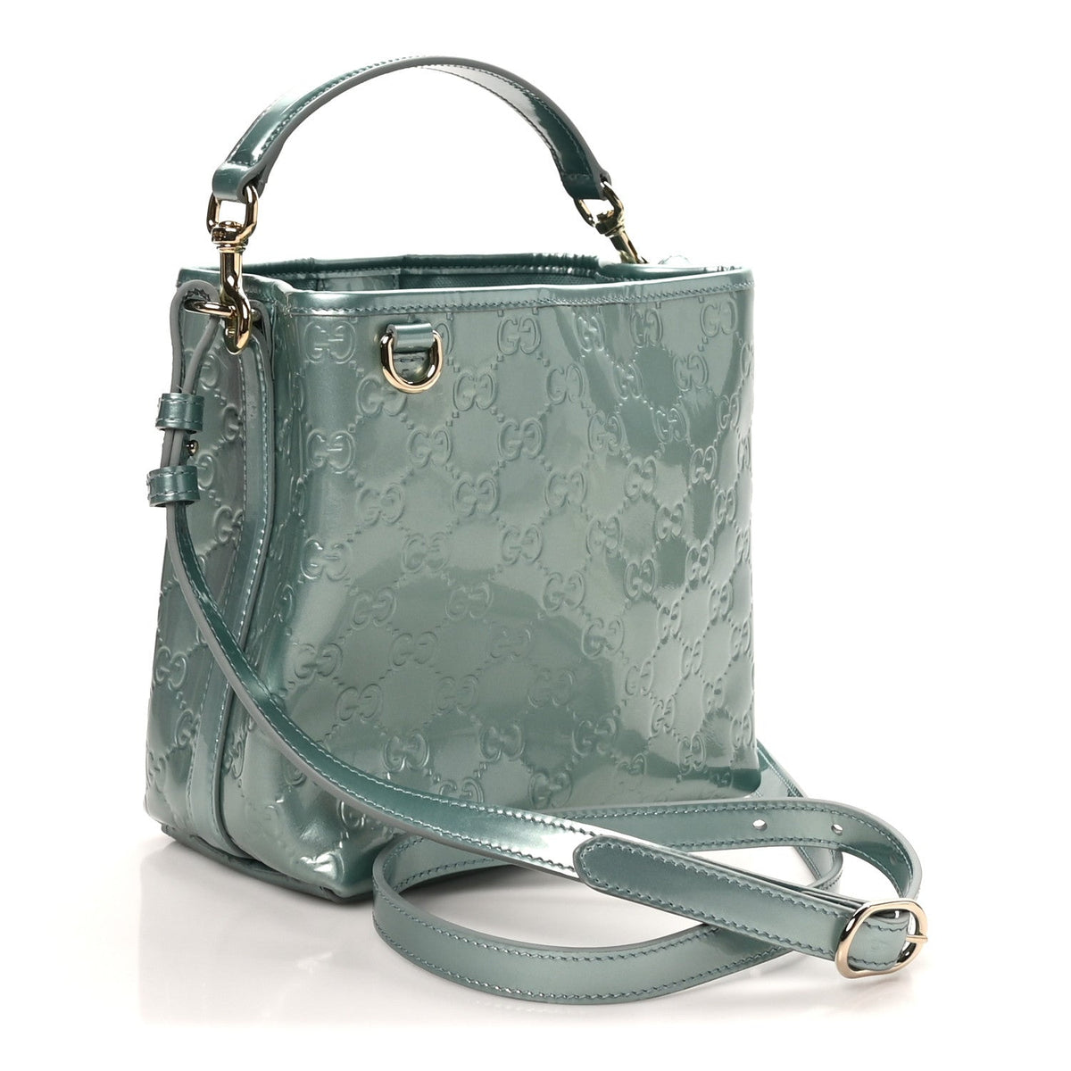 Patent GG Emblem Small Bucket Bag Light Blue