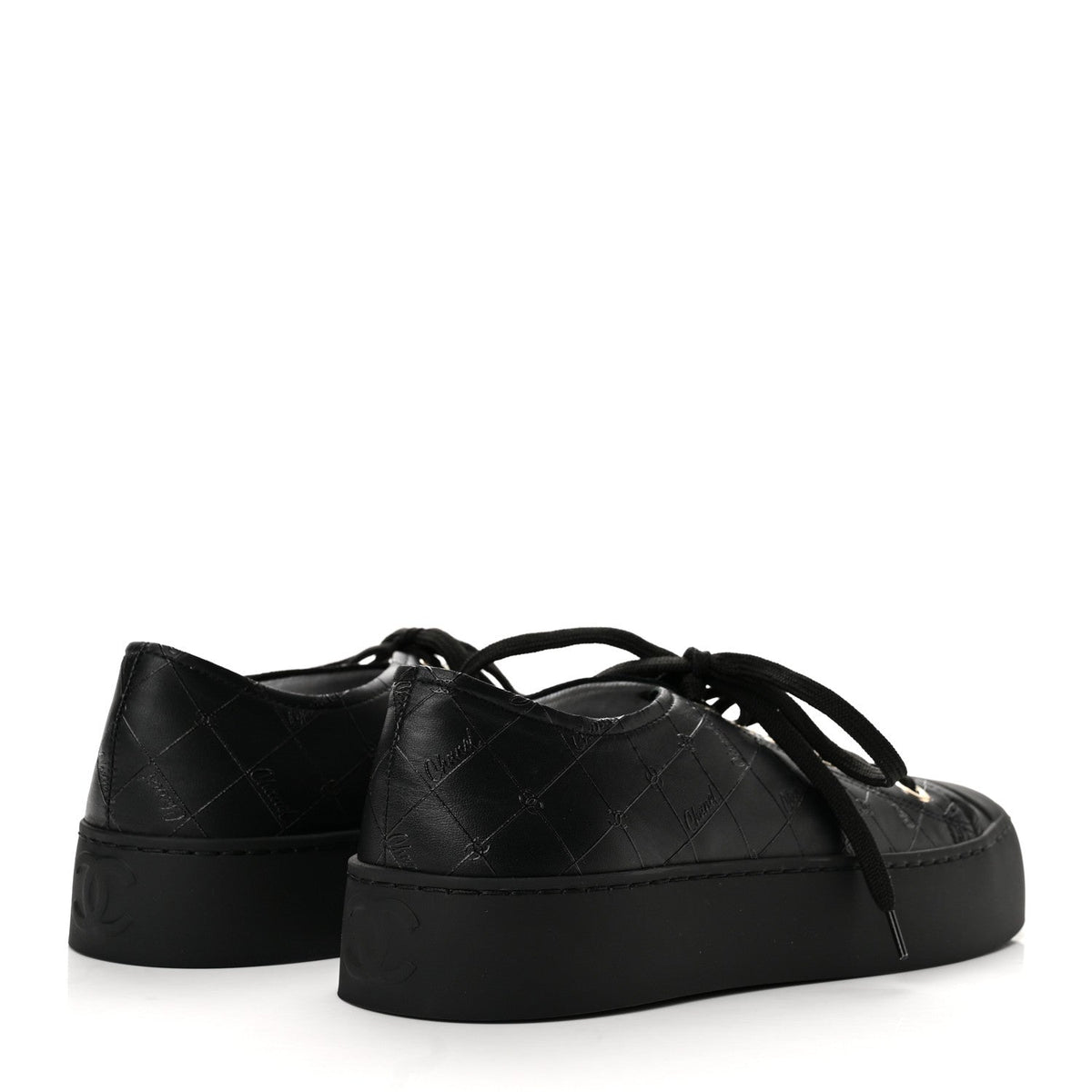 Lambskin Printed Logo Sneakers 38 Black