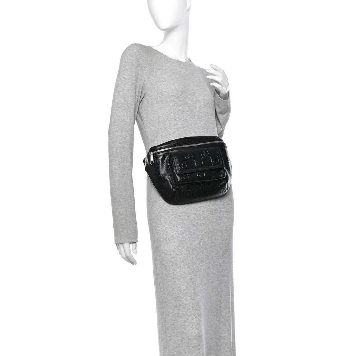 Calfskin GG Tennis Embossed Pocket Belt Bag Black