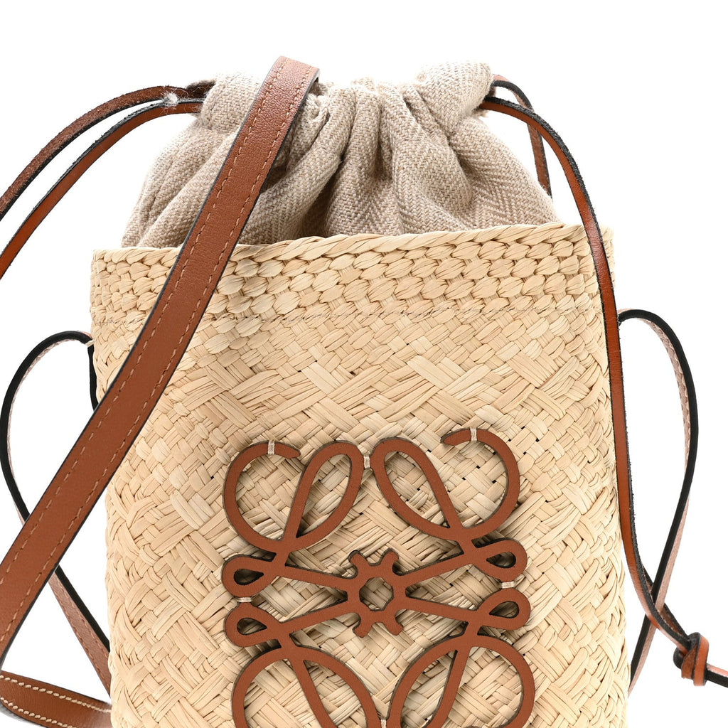 Calfskin Raffia Paulas Ibiza Square Bucket Bag Natural Tan