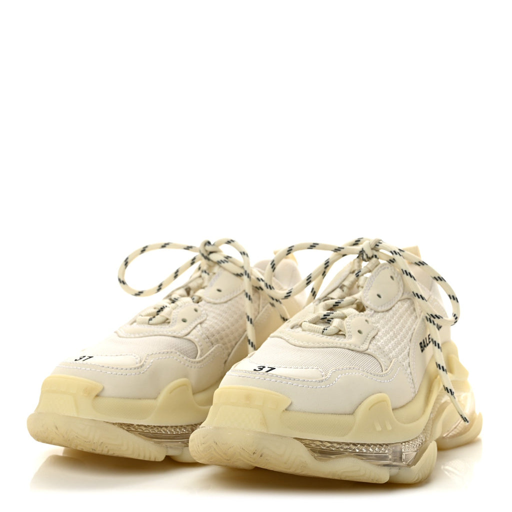 Fabric Mesh Clear Sole Womens Triple S Sneakers 37 White