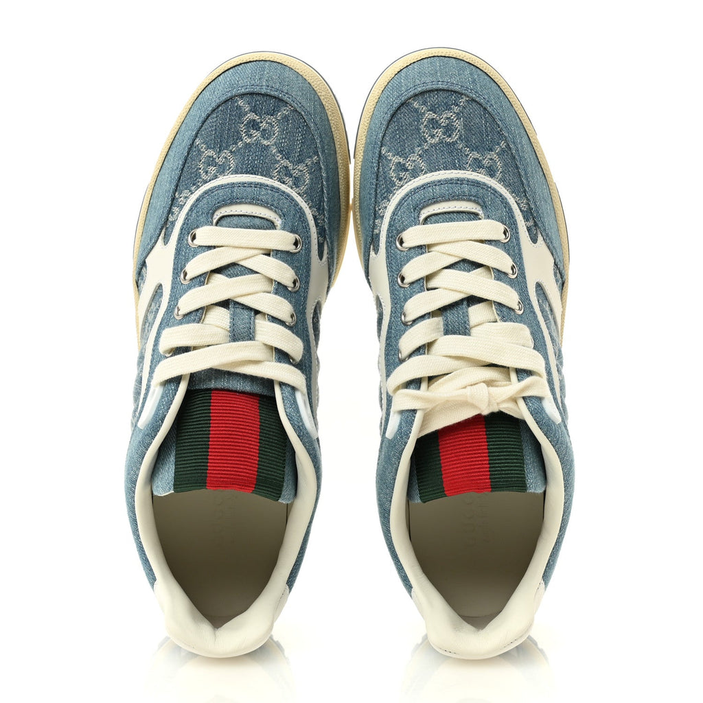 New Denim Delave GG Monogram Womens Re-Web Sneakers 40 Light Blue Royale