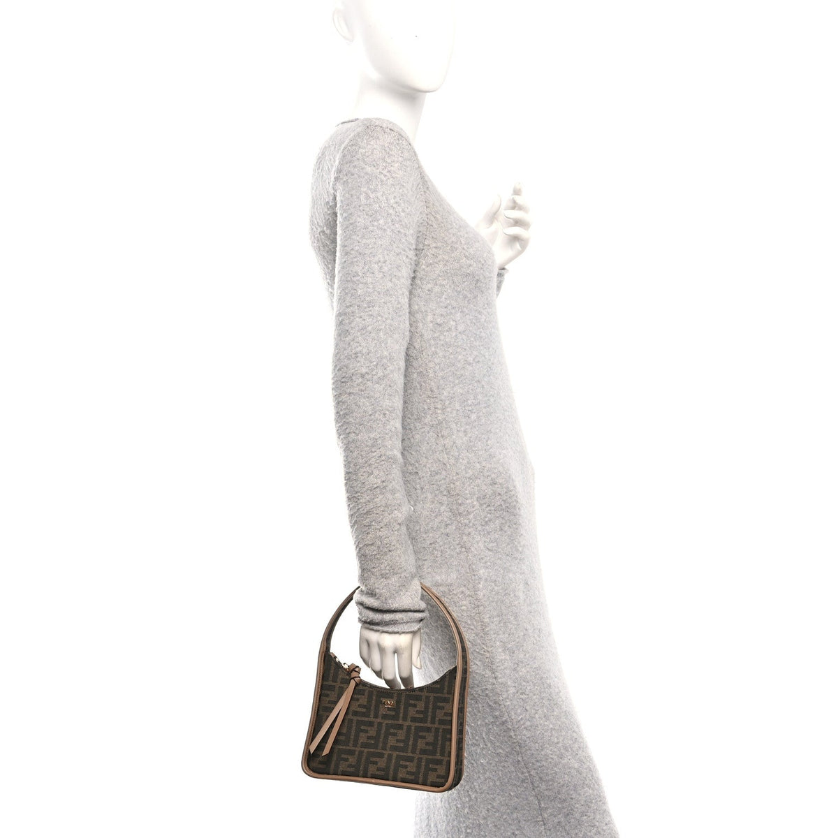 Fabric Jacquard Vitello Grace FF 1974 Mini Fendessence Shoulder Bag Tobacco Moro Ebano