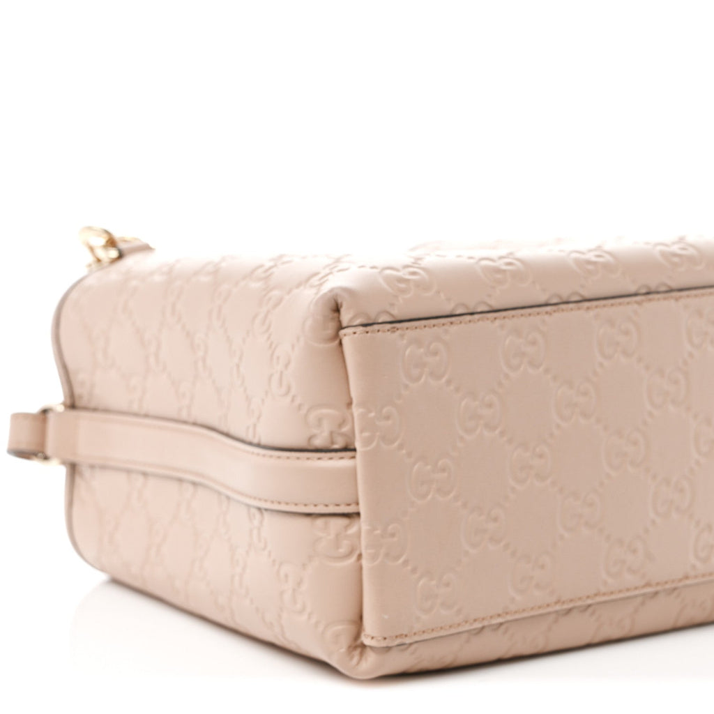 GG Calfskin Embossed Emblem Small Bucket Bag Taupe