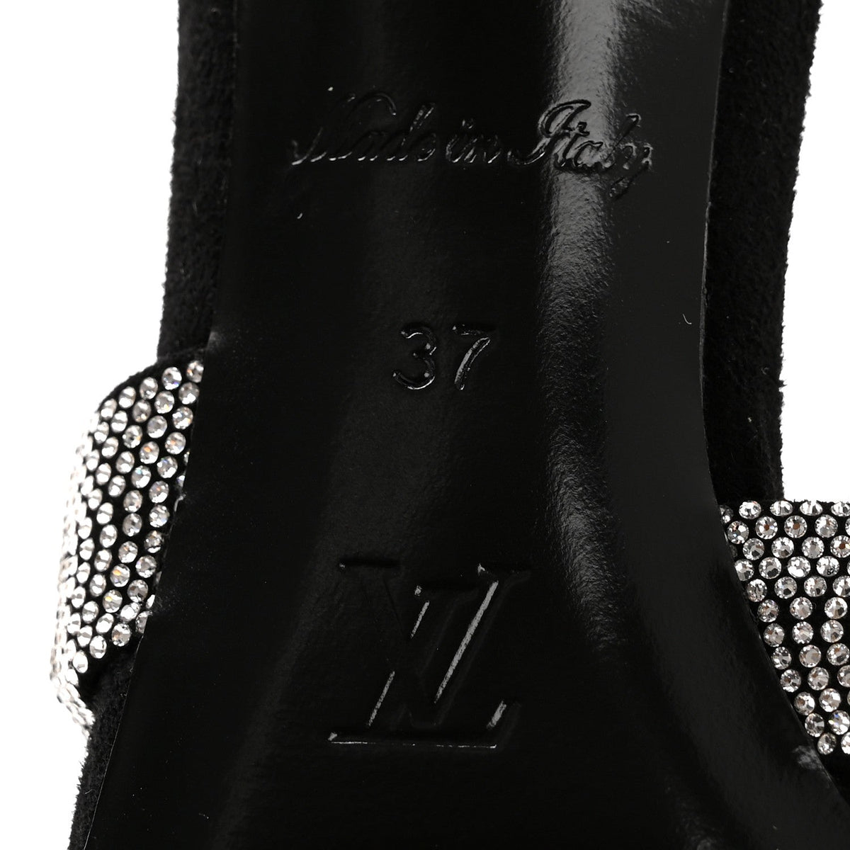 Monogram Crystal Velvet High Heel Mules 37 Black
