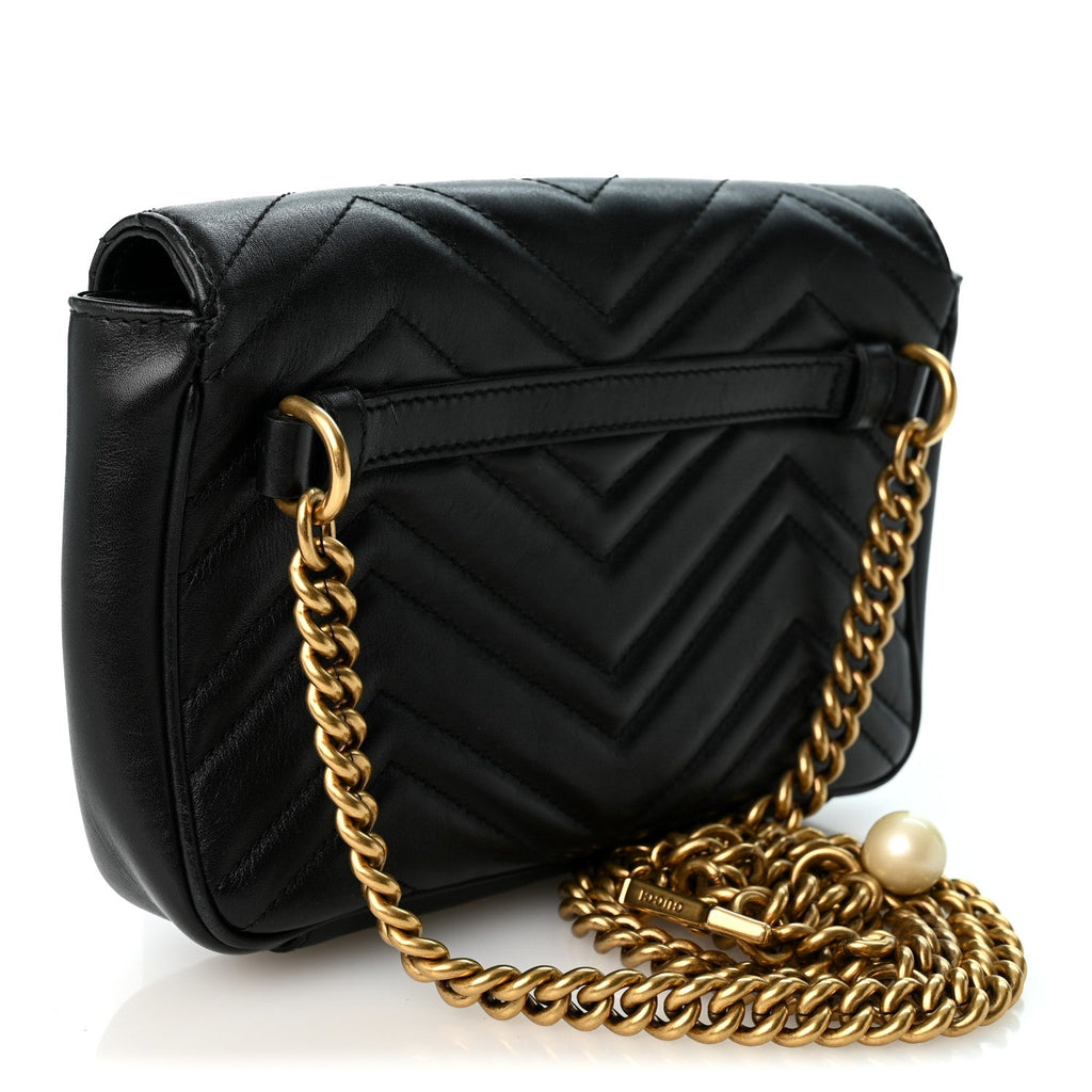 Calfskin Matelasse Pearly GG Marmont Chain Belt Bag Black