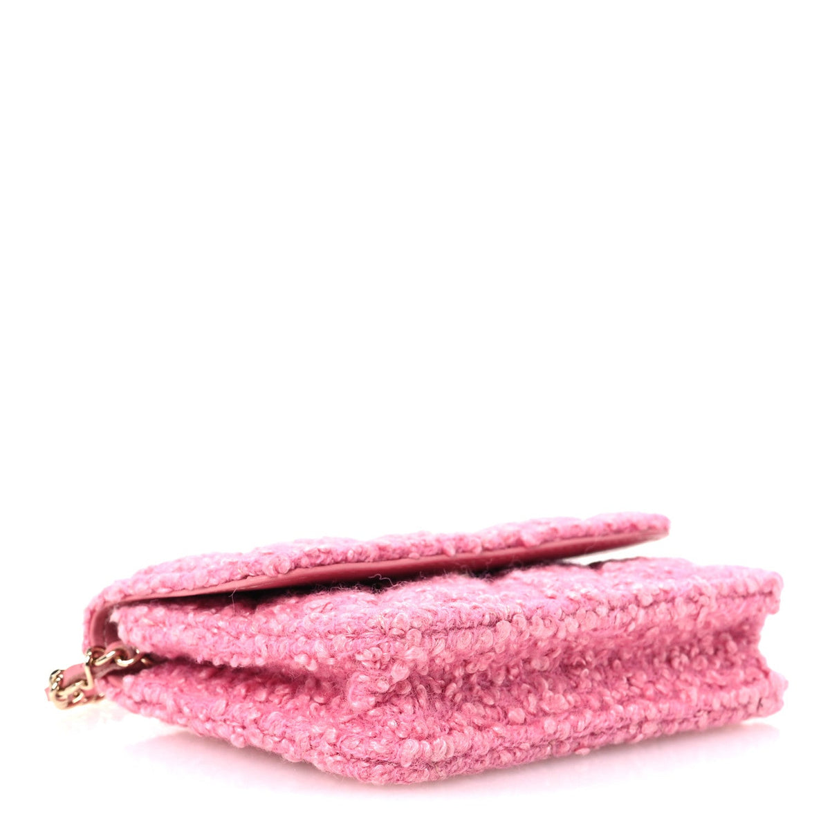 Tweed Quilted Flap Chain Waist Bag Pink