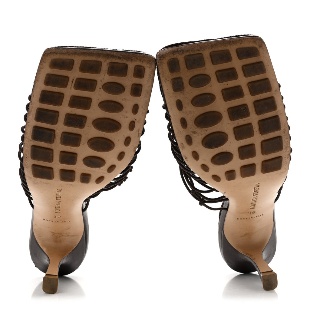 Raffia Elasticized Stretch Mule Sandals 39 Bitter Chocolate
