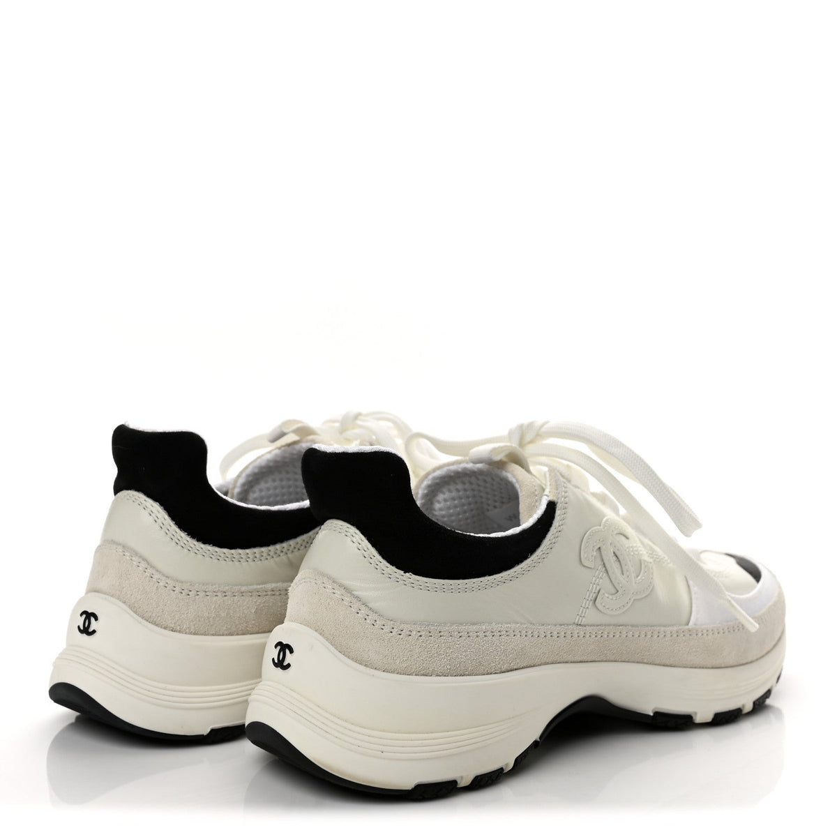 Calfskin Suede CC Womens Sneakers 36.5 White Black