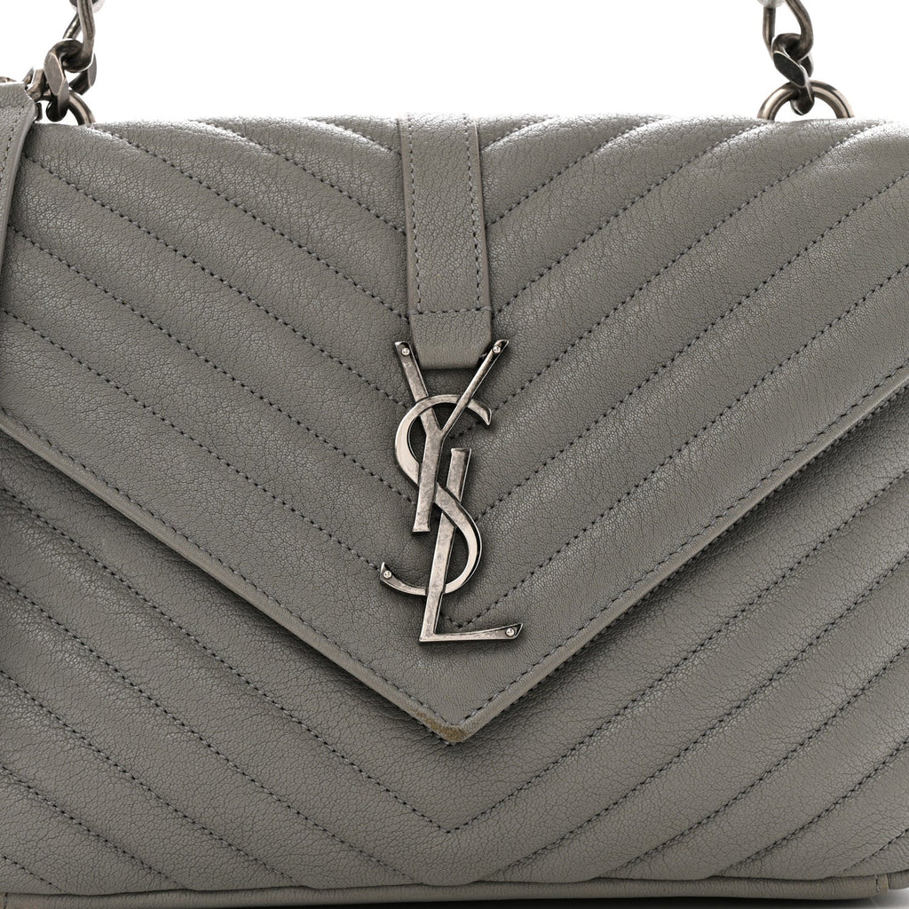 Sheepskin Matelasse Chevron Monogram Medium College Bag Granite