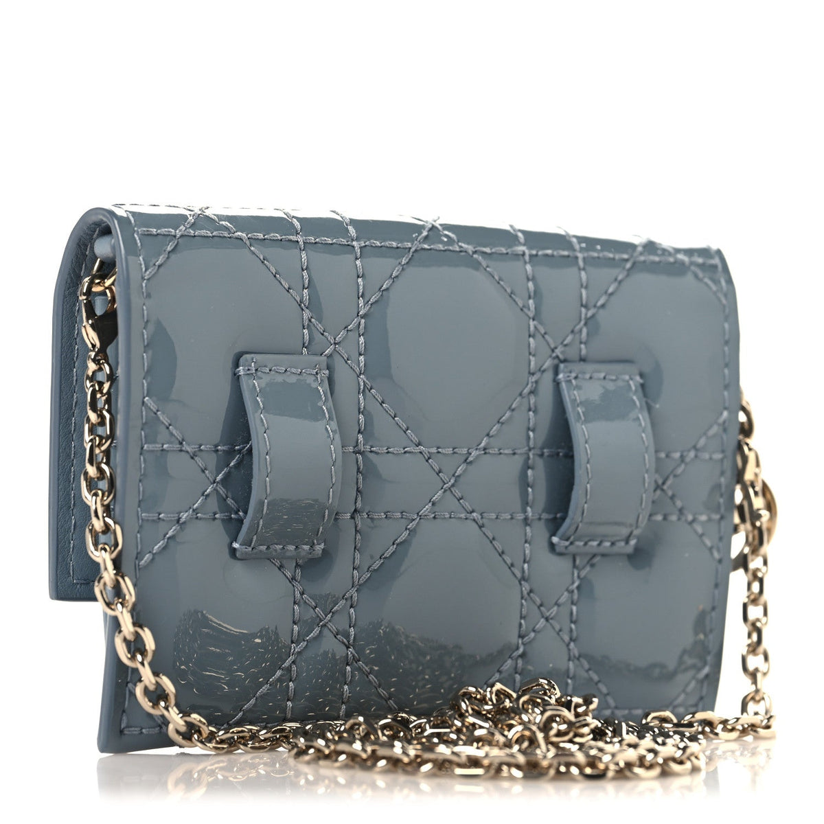 Patent Cannage Mini Waist Pouch on Chain Denim