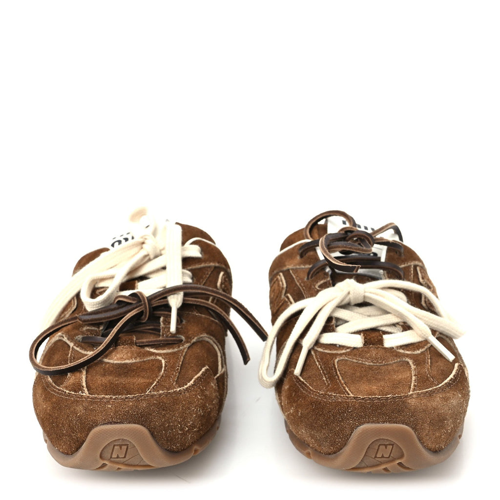 X NEW BALANCE Faded Suede Calfskin 530 SL Slip-On Mules 36.5 Ecru