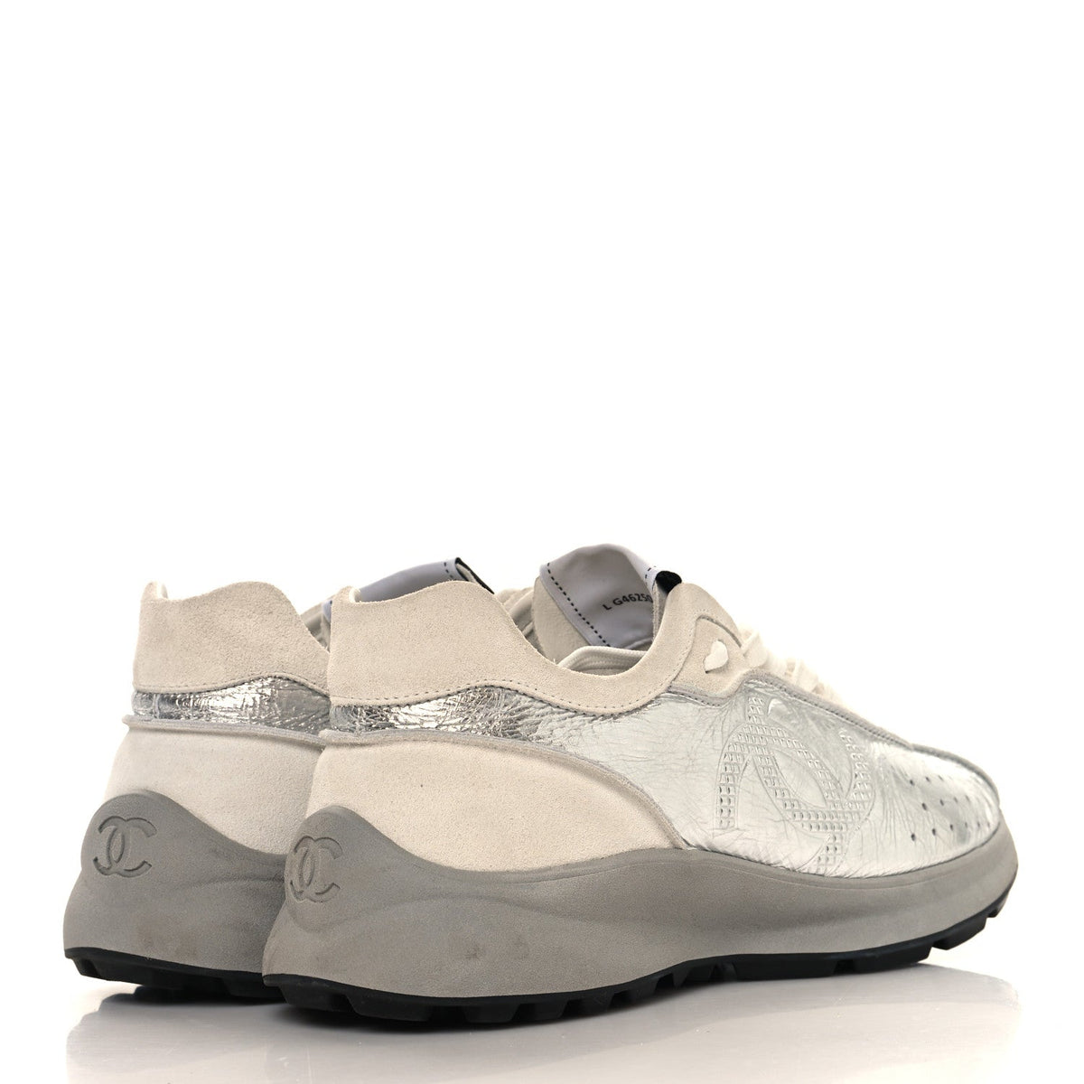 Laminated Calfskin Suede CC Sneakers 39.5 Silver Light Grey