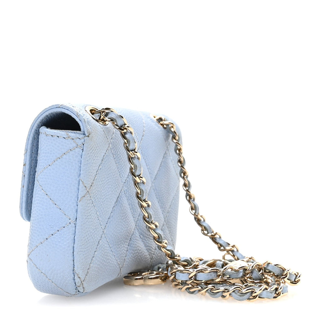 Caviar Quilted Mini Chain Belt Bag Light Blue