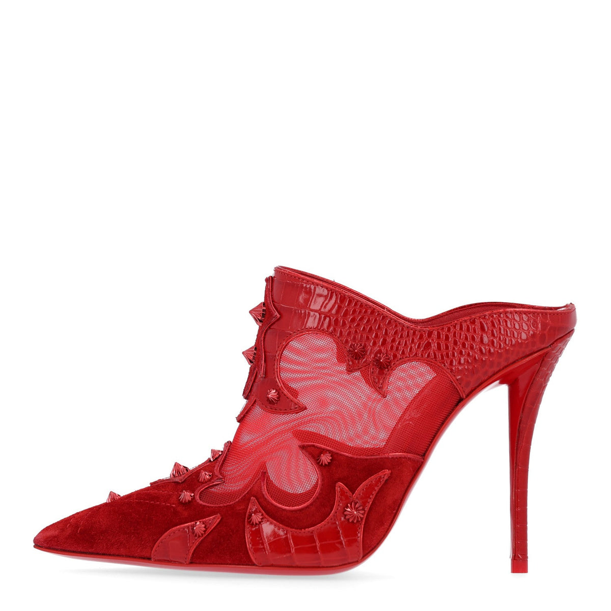 Embossed Alligator Veau Velours Mesh Studded Mulatiag 100 Pumps 37 Loubi
