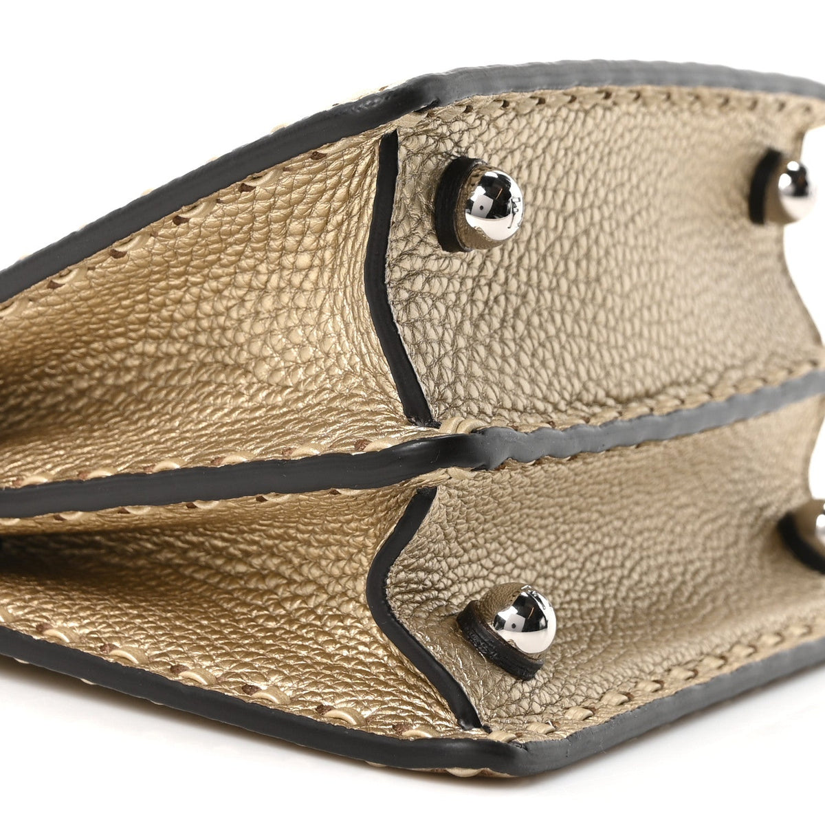 Metallic Cuoio Roma Sellerissima Nappa Sintetica Tape Stitch Petite Peekaboo I SEE U Iconic Satchel Platino
