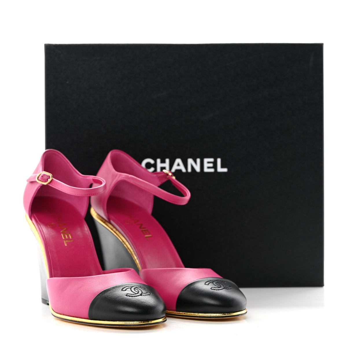 Lambskin Cap Toe Open Wedge Pumps 40 Fuchsia Black