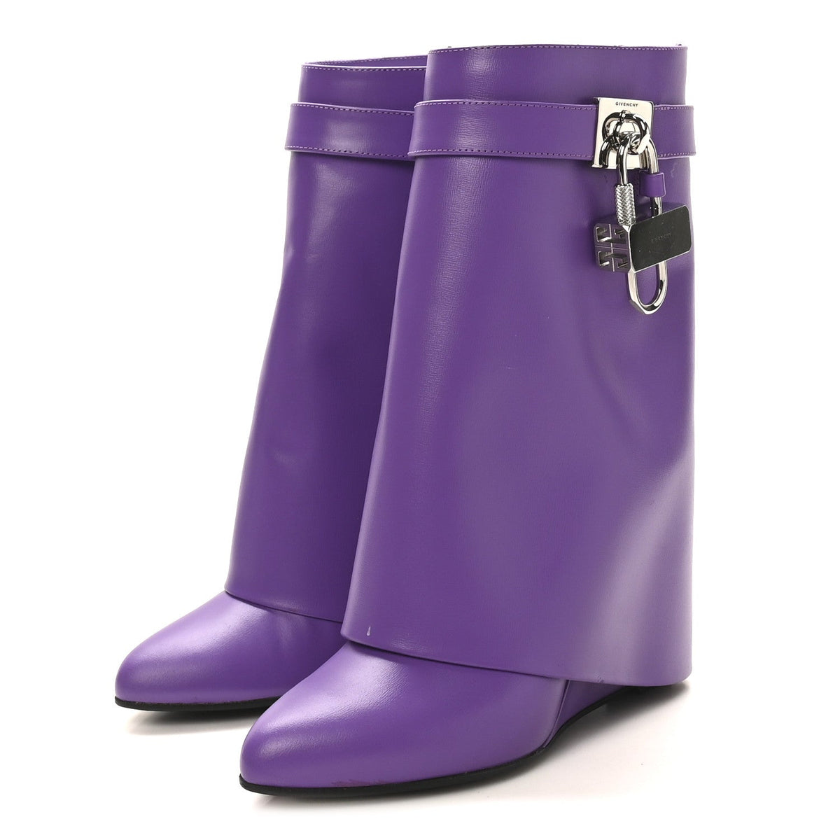 Calfskin Shark Lock Ankle Boots 35 Ultraviolet