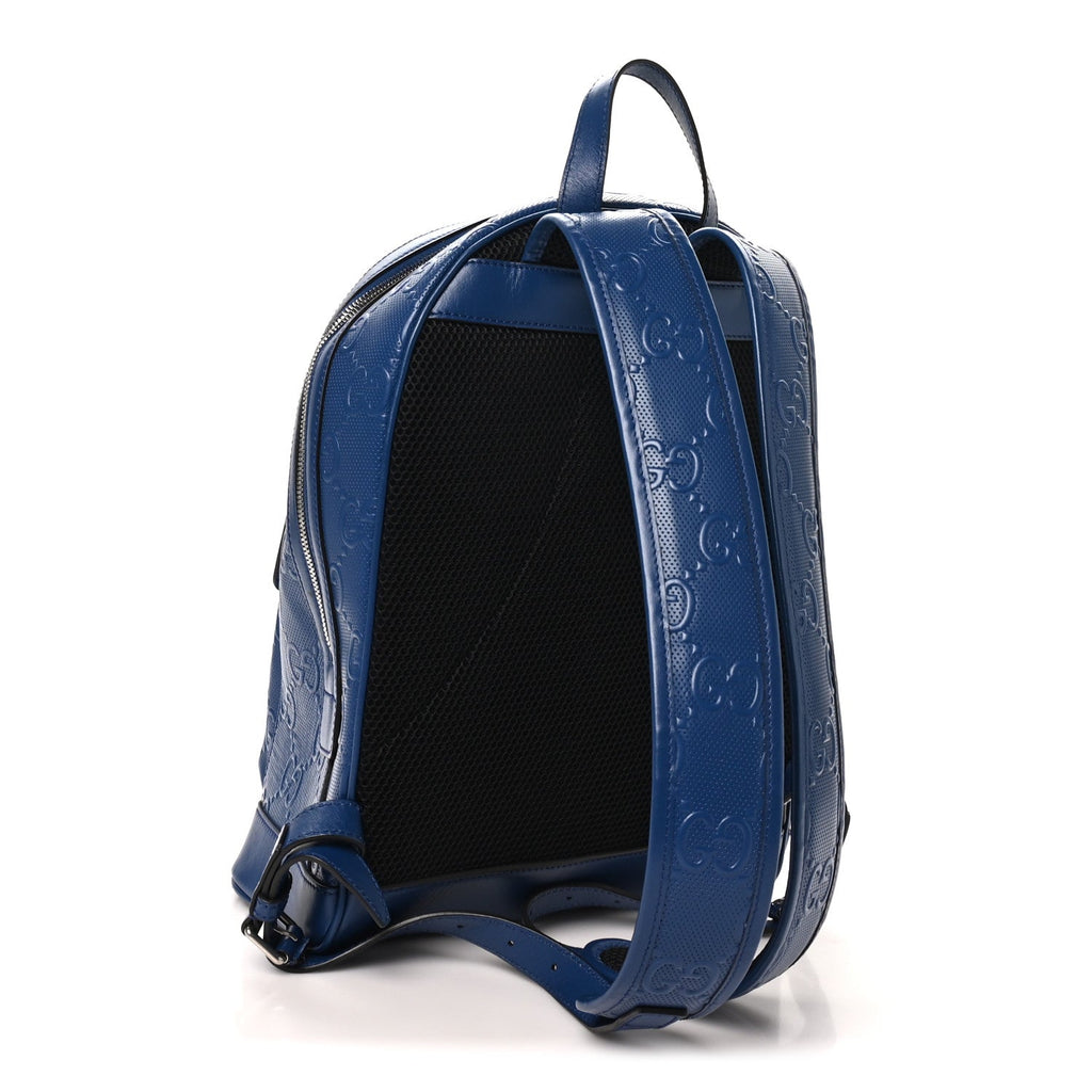 Calfskin GG Tennis Embossed Backpack Intense Metal Blue Black