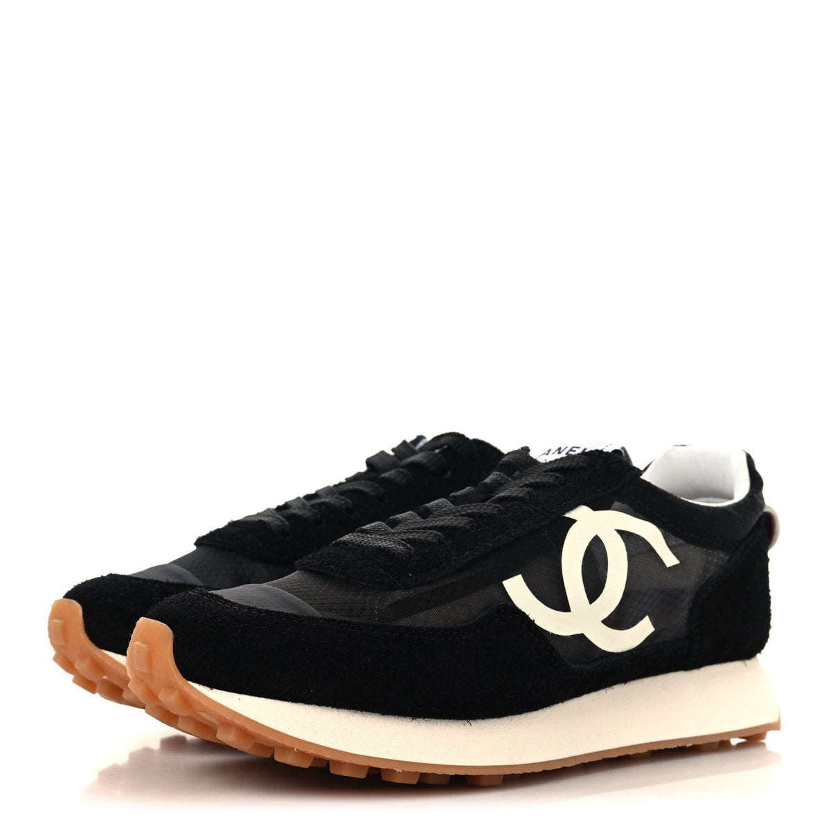 Mesh Suede Calfskin Womens Logo Sneakers 37 Black White
