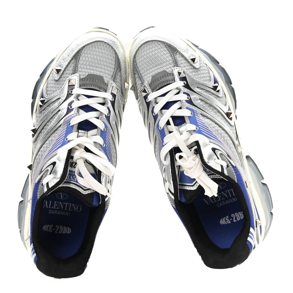 Mesh Calfskin Rockstud Womens Platform Sneakers 40 Silver Multicolor