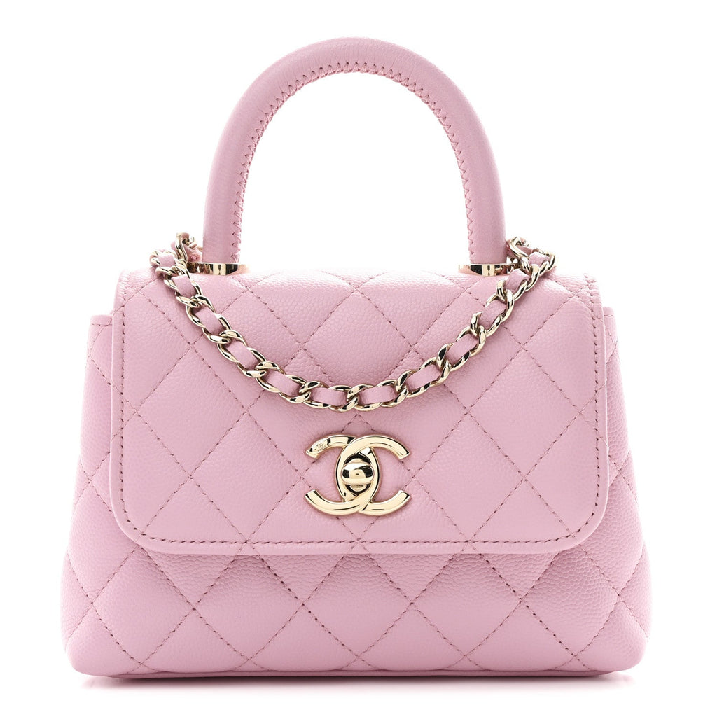 Caviar Quilted Coco Handle Clutch With Chain Pink