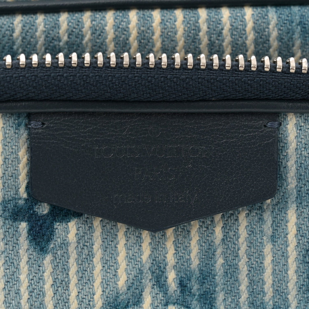Hickory Stripes Denim Monogram Watercolor Outdoor Pouch Blue