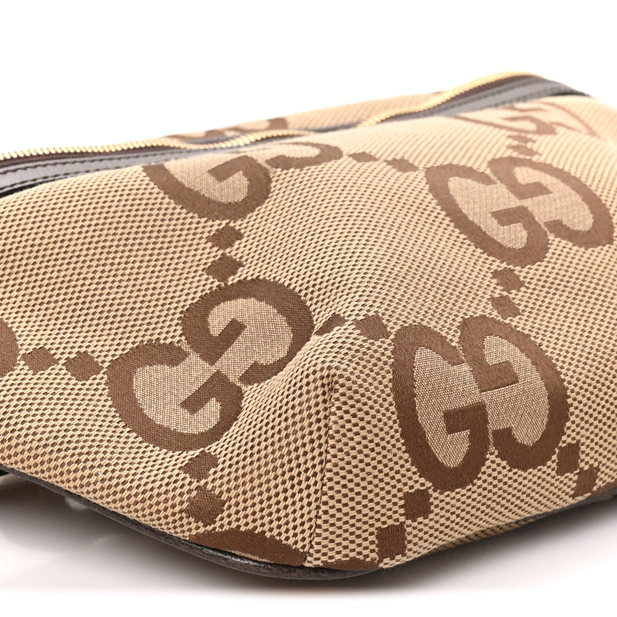 Monogram Jumbo GG Textured Dollar Calfskin Web Belt Bag Camel Ebony New Acero