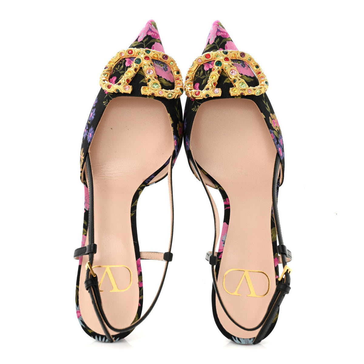 Satin Moire Floral Vlogo Loco Slingback 80mm Pumps 37 Black Multicolor