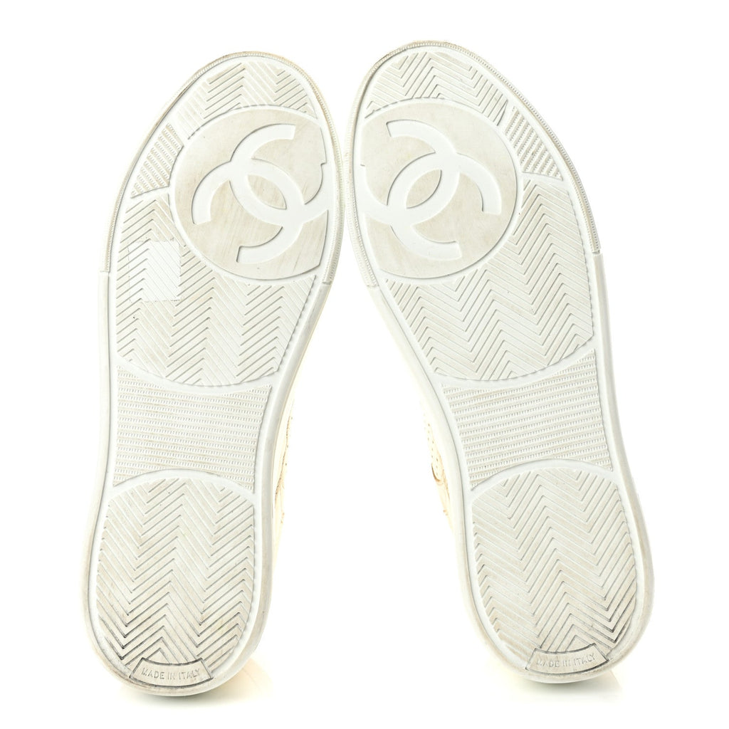 Laminated Calfskin CC Womens Sneakers 38 Golden