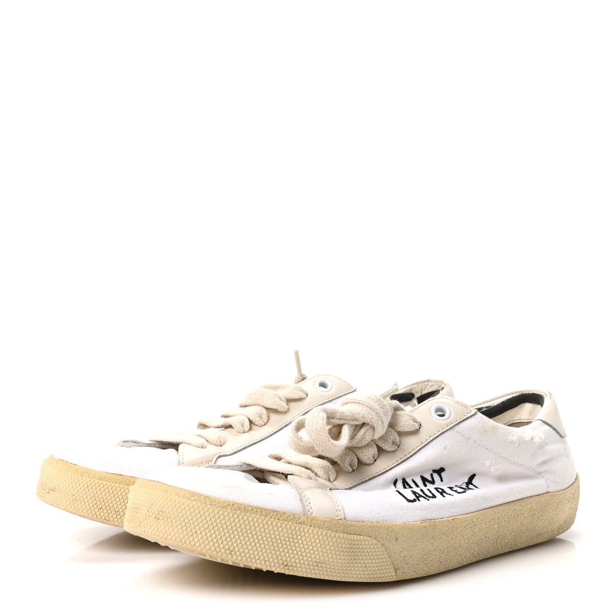 Distressed Canvas Court Classic Sneakers 39 Panna