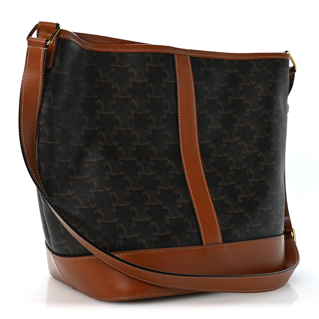 Triomphe Canvas Calfskin Medium Bucket Bag Tan