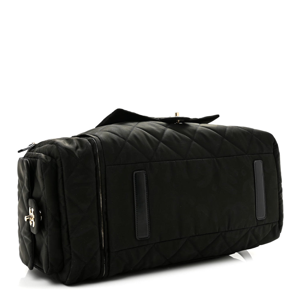 Nylon Calfskin Quilted Coco Neige Printed Convertible Duffle Backpack Black