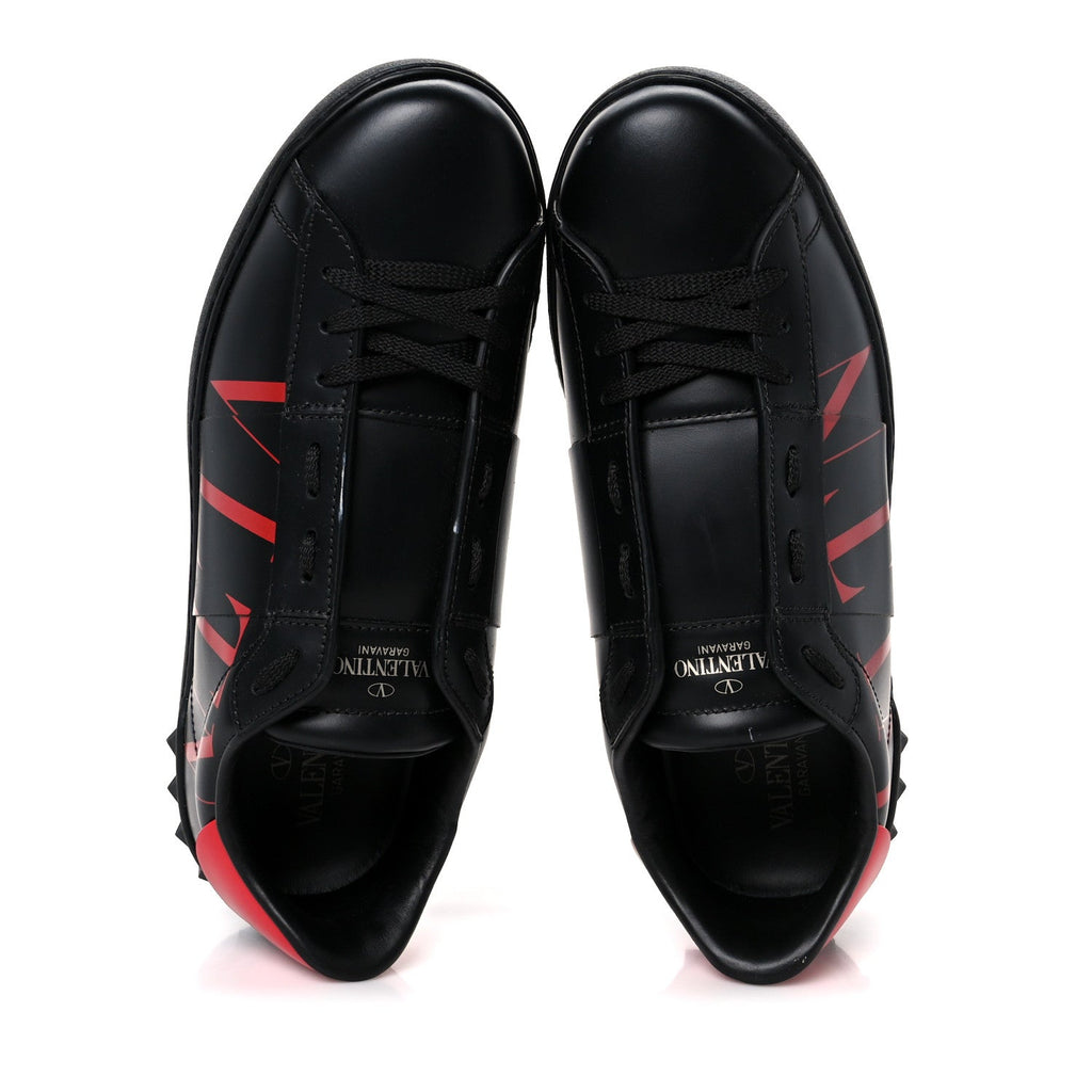 Calfskin Mens Rockstud VLTN Open Sneakers 41 Black Red